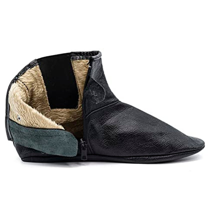 Modefa Men's Islamic Mest Sock | Soft Halal Goat Leather | Warm Lining for Winter | Muslim Khuff Kuffain | For Wudu Abdes Ablution | Zipper Stretch Comfortable Socks Slippers - size: 10.5