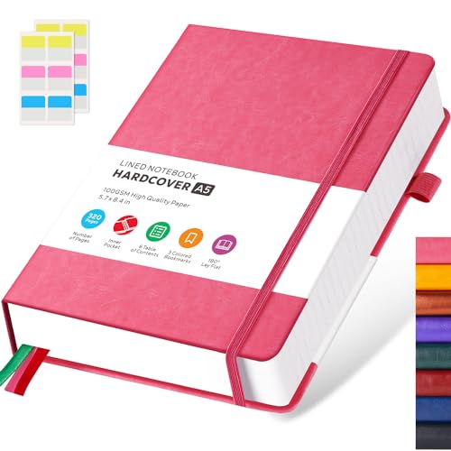 FOCUS DAY Lined Journal Notebook for Women/Men Writing Work, 320 Pages Hardcover Pink Leather Daily Diary Journals Note book College Ruled for Note Taking, A5 (5.7'' X 8.4'') - color: 6.Pink, size: A5
