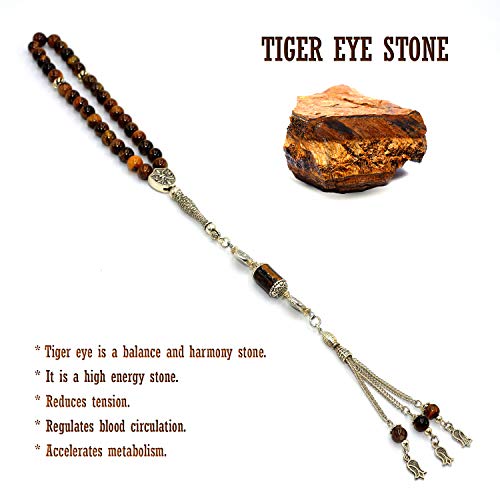 Design -Tiger Eye Stone Series Worry Beads - Prayer Beads (8 mm-33 Beads) Tesbih-Tasbih-Tasbeeh-Misbaha-Masbaha-Subha-Sebha-Sibha-Rosary (Elegant Model, 8mm 33 Beads) - color: Elegant Model, 8mm 33 beads