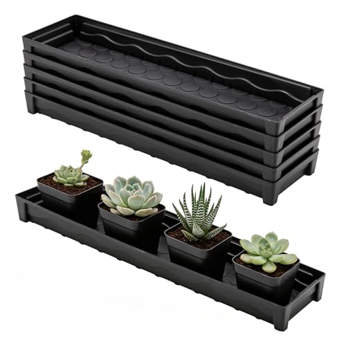 5 Pack Plant Saucer Growing Tray, Rectangular Windowsill Plant Pot Trays with Removable Drainage Hole, Seed Starter Tray Plastic Plant Drainage Saucers for 4 inch Flower Seedling Pots - size: 16"x4.5"x1.5"