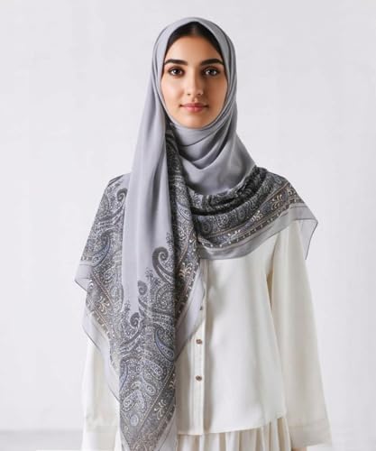 K-Elewon Large Square Scarf 51" Headscarf Chiffon Fashion Scarves Turbans Hair Wrapping Scarfs - color: E-grey