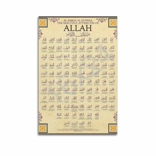CVAPEPFK Canvas Wall Art Print 99 Name of Allah Islamic Muslim Poster Art Print Vintage Poster Poster for Room Aesthetic Posters 12x18inch(30x45cm) - color: Unframe-style, size: 12x18inch(30x45cm)