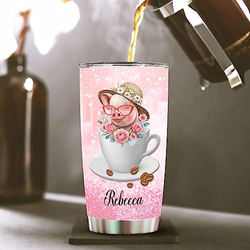 WAZONE Personalized Pig Tumbler Cup With Lid There Was A Girl Who Really Loved Coffee And Pigs Funny Farm Animal Travel Mug Cute Things Customized Gifts For Girls Insulated Vacuum 20oz 30oz - color: Pig