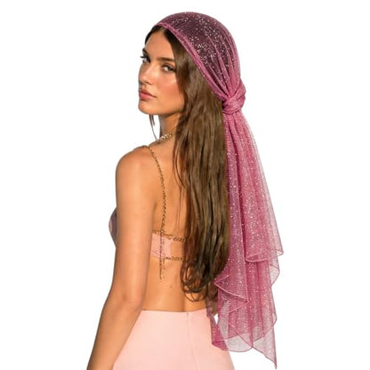 Sequin Scarf for Women Lightweight Mesh Shawl Wrap Bandana Hijab Headscarf for Summer Evening Dress - color: Blushpink