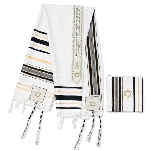 Men's Messianic Prayer Shawl with Star of David Tallit, Hebrew Blessing and Scripture - color: Black