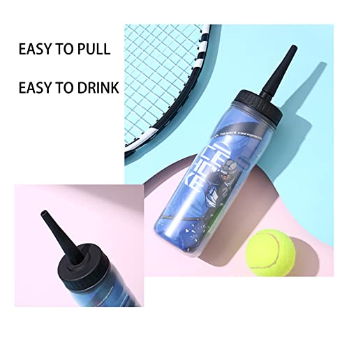 Squeeze Water Bottles 20 oz Hockey Lacrosse Football Boxing W/Sport Helmet w/Long Straw Cycling Gym（Blue）