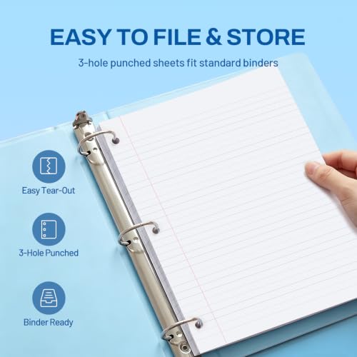 SUNEE 5 Subject Notebook College Ruled - 400 Pages, 9"x11", 5 Pocket Colored Dividers, 3-Hole Punched Paper, Blue - color: Blue, style: College Ruled