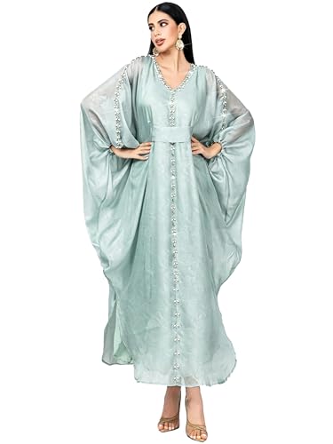 Qianliniuinc Women Abaya Arabic Maxi Dress - Lady Plus Size Loose Cocktail Party Gown Black - color: Mint Green