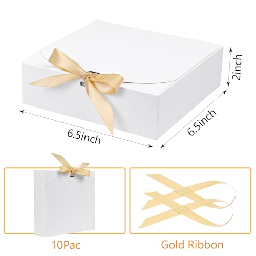 10pack Gift Boxes with Lids, 6.5''x6.5''x2'' White Gift Boxes For Presents, Paper Boxes Gift Boxes with Ribbon for Birthday Wedding Party Chocolate Candy - color: White