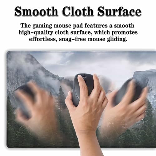Gaming Mouse Pad - Green XXL Non-Slip Rubber Base 35.4" X 15.7" for Game Office, Park Nature Mountain Trees Mist - color: National Park