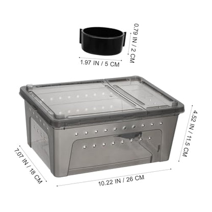 Pet Reptile Terrarium Box Feeder Professional Habitat for Turtles Geckos Lizards and Insects Plastic Breeding Container Ventilation for Easy Maintenance Black Set