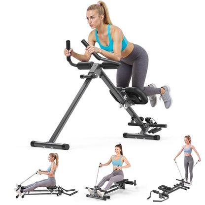OWLSKY Ab Machine, Adjustable Ab Trainer Machine for Abs Workout at Home Gym, Foldable, Knee Protection, LCD Monitor, Device Holder, 400 LBS,Abdominal Trainer for Stomach Workout - style: A-Black