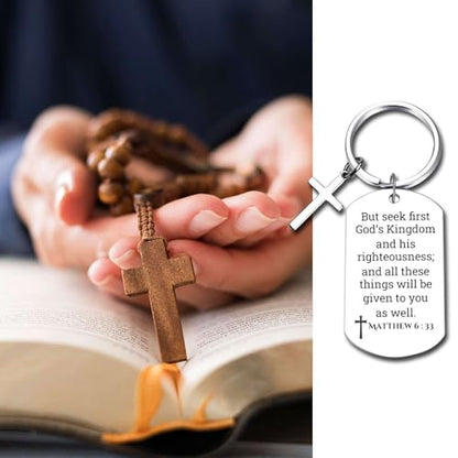 GiftYou Inspirational Scripture Metal Key Chains with Cross Pendant - Bible Verse Keychain Religious Gift for Christian - color: Matthew 6:33
