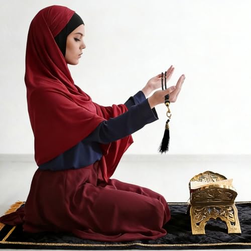 Muslim Prayer Rug with Tasbih Prayer Beads, Extra Thick Padded Non-Slip Islamic Prayer Matt,Turkish Praying Carpet Ottoman Blankets Ramadan Gift for Ramadan, Eid, Hajj, Travel, Pray （Black） - color: Black