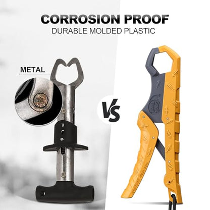 7.5'' Floating Fish Gripper, Fishing Grabber | Catfish Mouth Pliers, Caught Bass Holder, Fish Scale Hook Clamp, Saltwater Lip Grip Tool with Lanyard, Gifts for Men - color: Yellow-gray