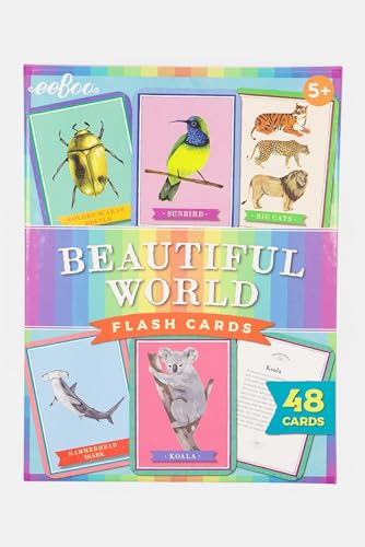 eeBoo: Beautiful World Educational Flashcards, 48 Cards Showcasing Various Animals, Learn About Mammals, Insects, Birds & Reptiles. Perfect for Ages 5 and up - style: Beautiful World Animals