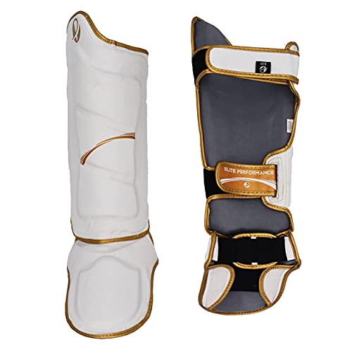 Ultimate - Elite Shin Instep White Gold - Boxing MMA Muay Thai Training Protection - size: Small-Medium