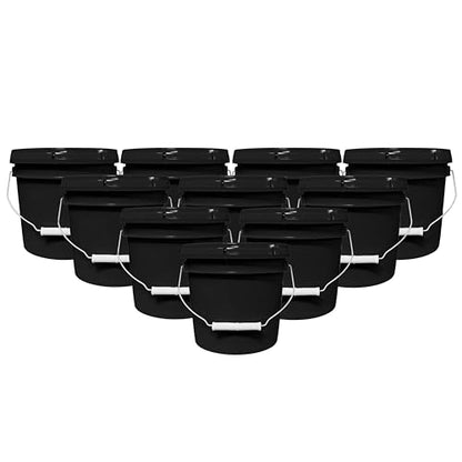 MKS Plastics 1-Gallon Bucket with Airtight Lid – Made in USA, Food Grade BPA Free Plastic, Heavy Duty Multi-Use, Metal Handle with Grip, Stackable Storage – Black, 10 Pack - color: Black, size: 10