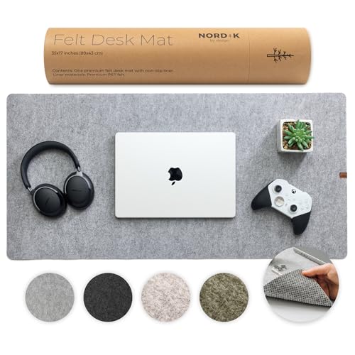 Nordik Felt Desk Mat - Large Felt Desk Pad - Marle (35 x 17 inches) | Premium Desk Matt for Desktop, Full Desk Keyboard Mouse Pad, High Quality Felt and Non-Slip Rubber Liner for Home and Office - color: Marle