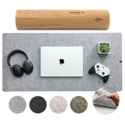 Nordik Felt Desk Mat - Large Felt Desk Pad - Marle (35 x 17 inches) | Premium Desk Matt for Desktop, Full Desk Keyboard Mouse Pad, High Quality Felt and Non-Slip Rubber Liner for Home and Office - color: Marle