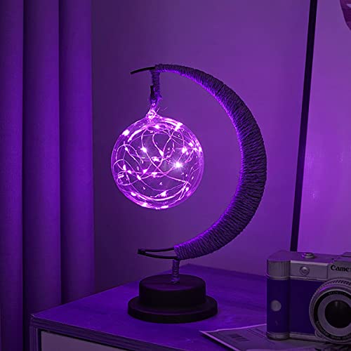 LED Decorative lamp Table lamp 3D Magic Moonlight Wrought Iron Night Light Christmas Home Decoration Birthday Gift USB Power Supply 5.5 * 5.1 * 11 inches （Round Ball Purple） - style: Round Ball Purple