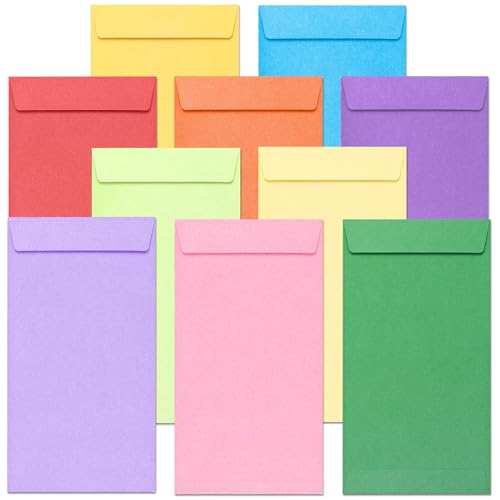 Money Envelopes for Cash, 100-Count Colorful Envelopes for Cash Gifts, Saving Challenges, Coins, Checks, Seeds, Small Items, 3.5 x 6.5 Inches, Color Pop Collection, 10 Colors - color: Color Pop
