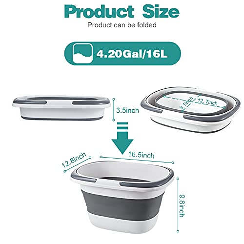 4.2 Gal(16L) Large Collapsible Plastic Bucket with Handle for House Cleaning, Space Saving Outdoor Multiuse Foldable Water Pail/Sink for Camping,Fishing,Ice(Grey) - color: Gray