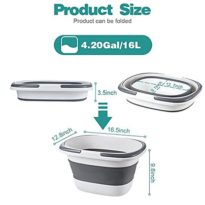 4.2 Gal(16L) Large Collapsible Plastic Bucket with Handle for House Cleaning, Space Saving Outdoor Multiuse Foldable Water Pail/Sink for Camping,Fishing,Ice(Grey) - color: Gray