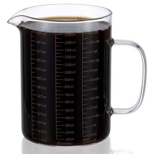 Glass Measuring Cup, 6Cup/1500ml/50oz Glass Liquid Measuring Cup With Handle and V-Shaped Spout High Borosilicate Glass-Measuring-Cup for Kitchen or Restaurant, Easy to Read