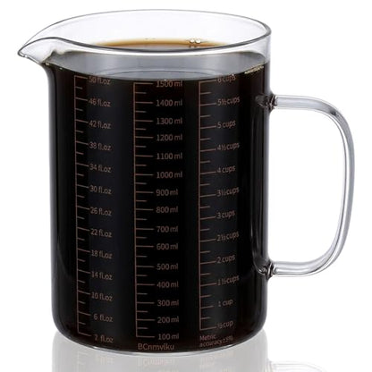 Glass Measuring Cup, 6Cup/1500ml/50oz Glass Liquid Measuring Cup With Handle and V-Shaped Spout High Borosilicate Glass-Measuring-Cup for Kitchen or Restaurant, Easy to Read