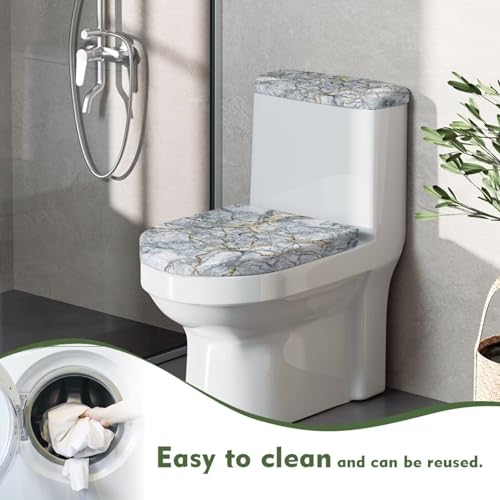 Marble Gold Toilet Lid Covers & Toilet Tank Lid Cover with Elastic Edges Fit Standard Oblong Elongated Toilet Home Decoration - color: Marble Gold