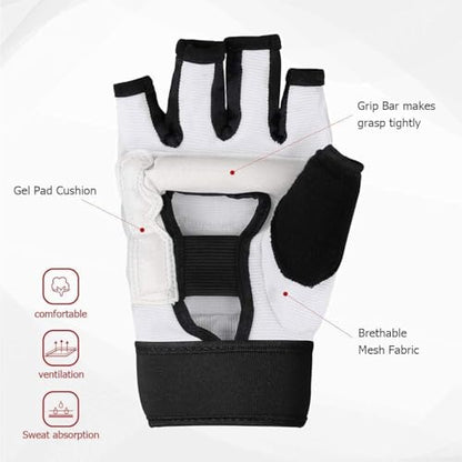 Taekwondo Karate Gloves & Sparring Gear Foot Protector Set, Boxing Sparring Foot Guard and Half-Finger Gloves for Martial Arts TKD Kung Fu Punch Bag Kickboxing MMA Training - size: X-Small