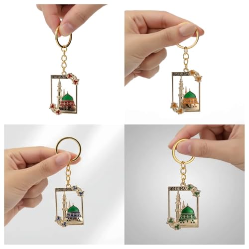 4pcs of Set Muslim Islamic Mosque Keychain,Ramadan decor Religious Bag Purse Charm 18K Gold Plated Key Ring Chain Accessories Gifts For Car,Backpacks