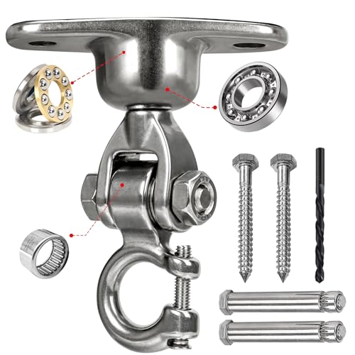 Heavy Duty 304 Stainless Steel Swing Hanger with Silent Ball Bearing, 360° Rotation & 180° Swing, 600 lbs Capacity, for Playground, Swing Set, Hammock, Yoga, Punching Bag - size: 2 Holes-B