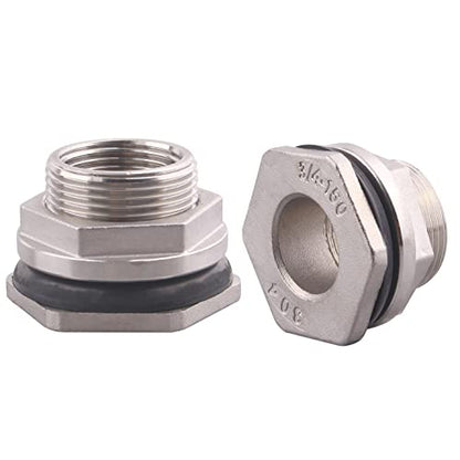 DERNORD 3/4" Female Bulkhead Water Tank Connector Stainless Steel Bulkhead Fittings Pack of 2 - size: 3/4 Inch, style: Pack of 2
