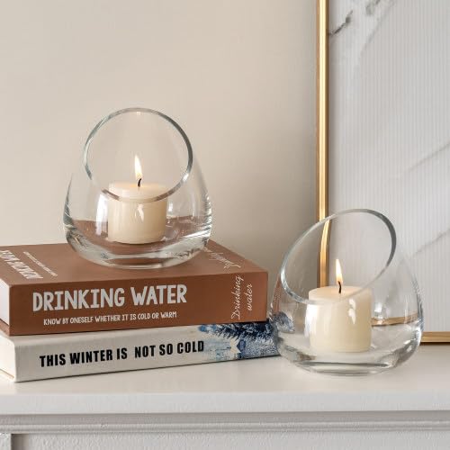 MyGift 5 Inch Premium Clear Glass Air Plant Terrarium, Tealight Candle Holder, Succulent Cactus Plant Vase, Set of 4 - size: Set of 4 (Slanted)