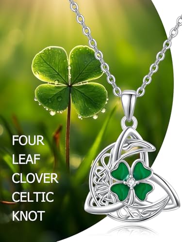 PRAYMOS 925 Sterling Silver Religious Islamic Necklace/Irish Triquetra Celtic Knot Pendant Jewelry Gift for Women - style: Celtic four clover