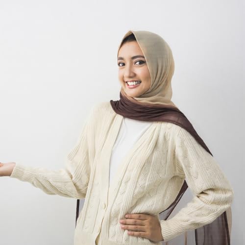 Geyoga Ombre Hijab Head Scarf for Women Muslim Modal Rayon Shawl Lightweight Soft Head Wrap - color: Almond,beige