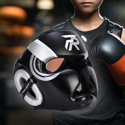 Boxing Headgear Face Cover Forehead and Ear Protection Full Face Protection for Sparring Karate Taekwondo Training Men Women - color: Argent M