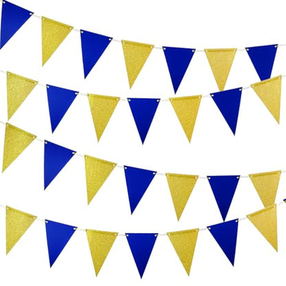 MOWO Gold Blue Pennant Banner Paper Bunting, 30pc, 20feet - color: Gold,blue