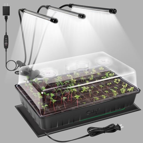 SOLIGT 60 Cell Seed Starter Tray Kit with Grow Light and Heat Mat | Seed Starter Tray, Higher 4.3” Humidity Dome, Flexible Light Positioning for Seed Starting & Seedling Growth - size: 1 SET