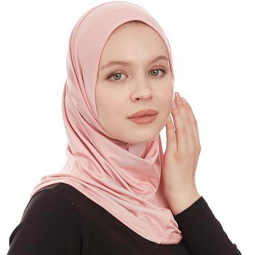 Plain Ready To Wear Amira Hijab for Women - Muslim Instant Amira Jersey Scarf – Soft Muslim One Piece Instant Hijab Headscarf - color: Bubblegum