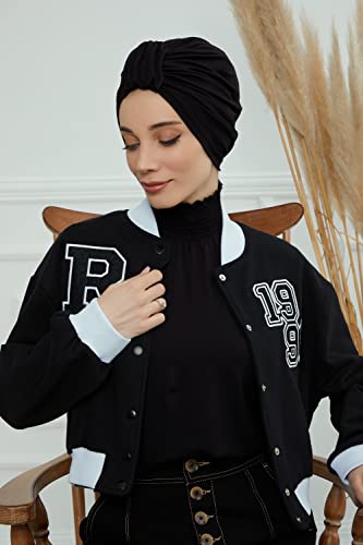 Aisha's Design Instant Turban Plain Cotton Scarf Head Wrap Lightweight Hat Bonnet Cap for Women - color: Black