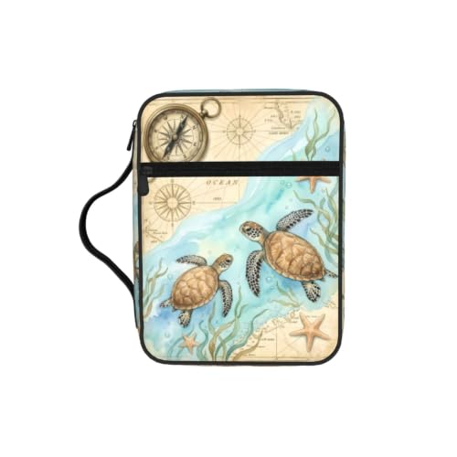 Nautical Ocean Sea Turtle Bible Cover Case with Handle and Zippered Pocket - color: Nautical Ocean Sea Turtle