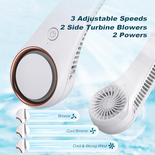 CIVPOWER Neck Fan: Portable Personal Neck Cooling Rechargeable Bladeless Fan - Hands Free 3 Speed 4000 mAh Battery USB Operated Wearable Headphone Design - Gift for Men Women Outdoor (White) - color: White