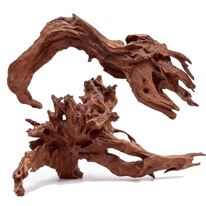 2-Piece 10-14 inch Natural Aquarium Driftwood Decorations - Aquascape Decor for Fish Tanks, Betta Hideouts, Reptile Enclosures & Plant Attachment - size: Mopani Driftwood 10-14" (Pack of 2)
