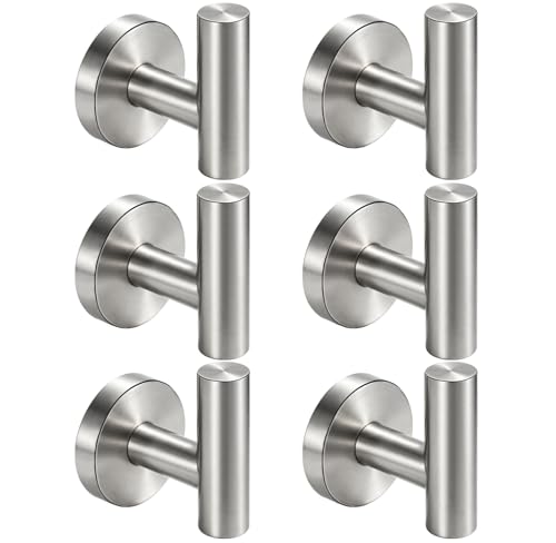 Nolimas Bathroom Towel Hooks SUS 304 Stainless Steel Coat Hook Round Clothes Towel Coat Robe Hook Cabinet Closet Door Sponges Holder for Bath Kitchen Garage Hotel,Wall Mounted, Brushed Nickel,6Pack - color: 6pcs Brushed Nickel