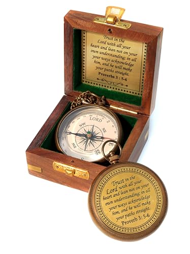 Trust in The Lord with All Your Heart -Proverbs 3: 5-6 Quote Engraved Compass with Wooden Box, Baptism Gifts for Boys, Inspirational Gifts Men, Graduation Day Gifts, First Communion Gifts : Sports & Outdoors