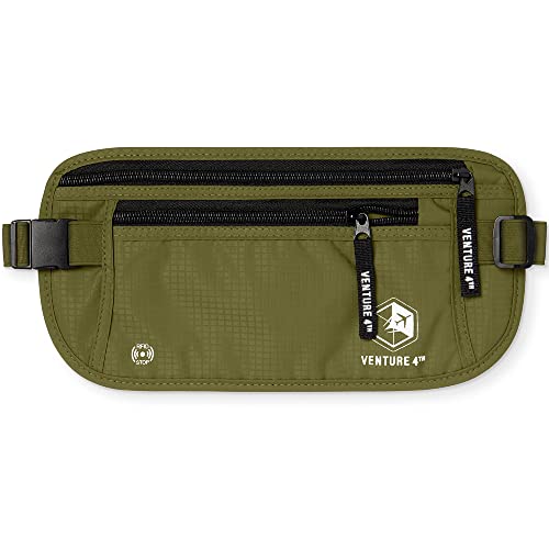 VENTURE 4TH Money Belt for Travel – Slim Hidden Under-Clothes RFID Blocking Anti-Theft Passport Holder & Travel Wallet Pouch for Men & Women to Protect Cash, Cards & Documents (Green) - color: Green