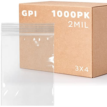 Clear Plastic Reusable Zip Bags - Bulk GPI Case of 1000, 3" x 4" 2 mil Thick Strong & Durable Poly Baggies With Resealable Zip Top Lock For Travel, Storage, Packaging & Shipping. - size: 3" x 4"